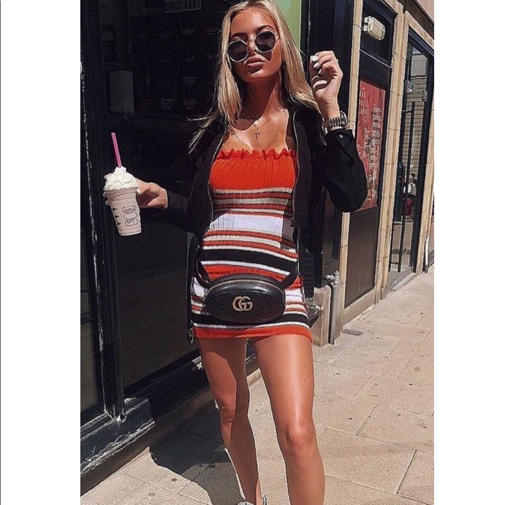 Femme Luxe Orange Stripe Bandeau Knit Dress